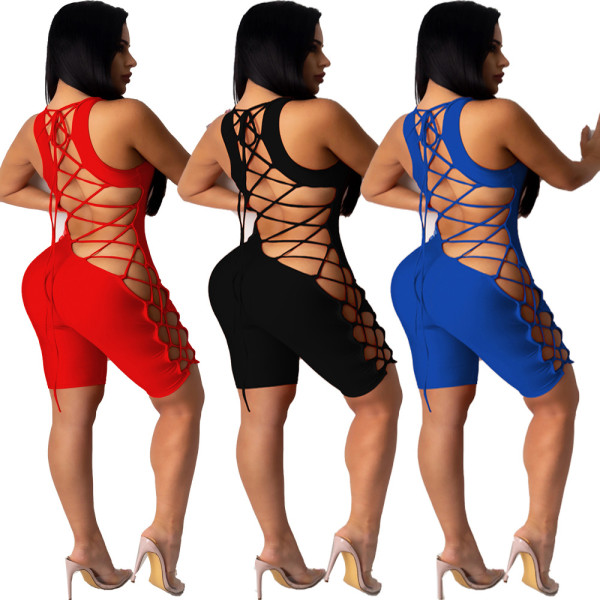 Women's solid color strapless backless sexy suspenders nightclub jumpsuit WJ5097
