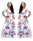 Leisure Floral Print V Neck Expansion Maxi Dress SMR8660