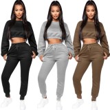 Crop Top Bodycon Pants Thicken Plain Color Leisure Outfits YMT6113