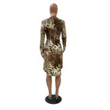 Long sleeve irregular leopard print blouse FM1242