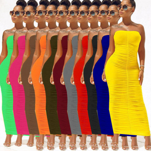 Summer candy-colored high elastic pleated tube top skirt YFW8090