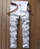 White printed jeans letters English printing stretch Slim casual mens trousers TX9002