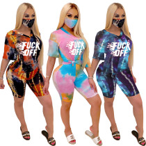 Two-piece set of stylish casual tie-dye alphabet printing AA5139