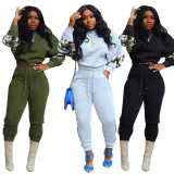 Female O Neck Long Sleeves Camouflage Print Casual Jumpsuit Outfits SN3734