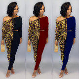 Leopard print off-the-shoulder two-piece nightclub suit WNY8856