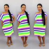 Casual Ladies Loose Iridescent Striped Dresses BS1063