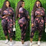 Sweater tie-dye printing loose fashion casual two-piece suit plus size women's suit OSS20790