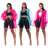Female See Through Sexy Mesh Long Sleeves Tied Coat MN8052