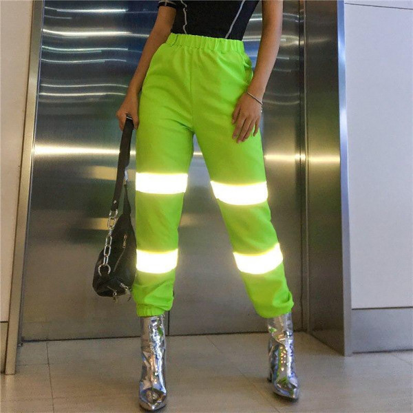 Fluorescent stitching reflective strips casual pants KLO7244