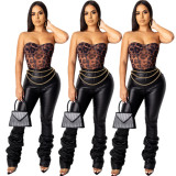 Female Bodycon PU Leather Black Pants For Wholesale E8455