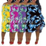 Factory Price Chiffon Ladies Flat Shoulder Printing Dress SMR9424