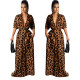New Arrival Leopard Print Women Half Sleeved Floor Length Dress QQM3893
