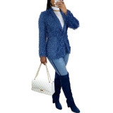Ladies New Style Winter One Button Long Sleeved Blue Coat CCY8216