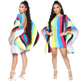 Colorful Backless Striped Loose Sleeves Bodycon Dress XZ3250
