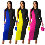Long Sleeved Casual Wear Contrast Color Ankle Length Dress QQM3845