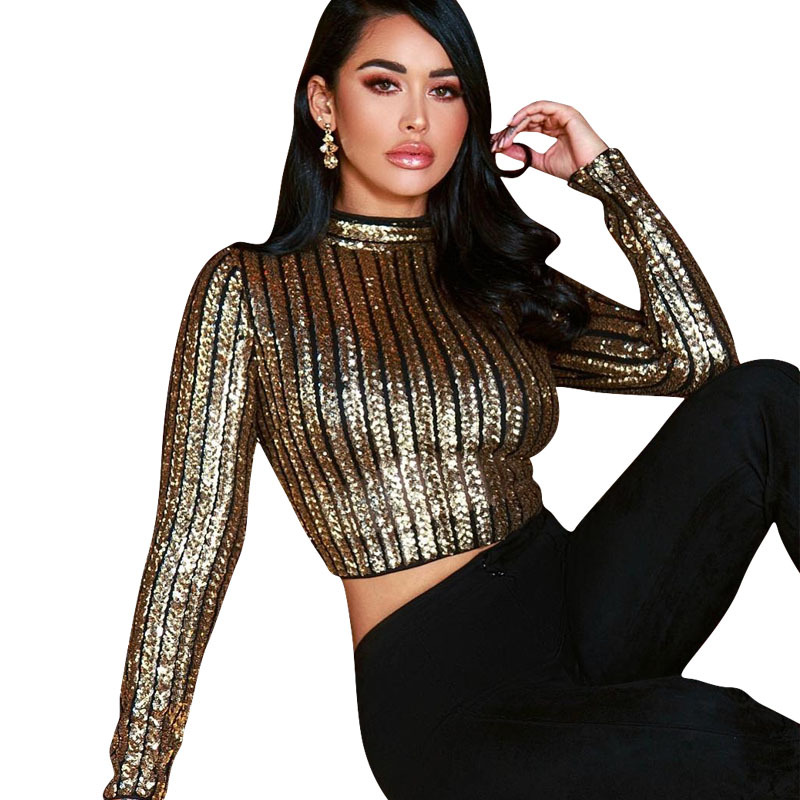 Trendy Glitter Sequins Crop Tops YYZ816