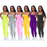 Women's solid color knitted vest jumpsuit TS1007