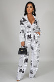 New newspaper print shirt jumpsuit RRK289