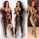 Euramerican Printing Bodycon Strapless Jumpsuit For Ladies CY1179