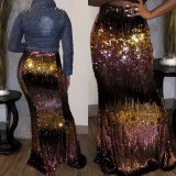 Eye-Catching Gradient Color Bodycon Sequins Ladies Skirt CCY8212