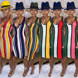Sexy deep V off-the-shoulder colorful striped bag hip skirt nightclub skirt FS55