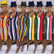 Sexy deep V off-the-shoulder colorful striped bag hip skirt nightclub skirt FS55