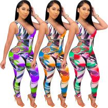Fashionable women's printed sports casual jumpsuit three-color TH3426
