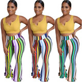 Striped Female Mid Waist Multicolor Flares Pants LY5083