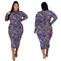 Fat lady Womens plus size long multicolor printed dress SJ4320