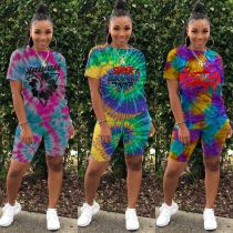Personalized tie-dye positioning printing two piece set LY5819