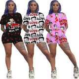 Cartoon letter printed two-piece set MN8200