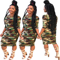 Urban fashion casual camouflage long sleeve dress TH3389
