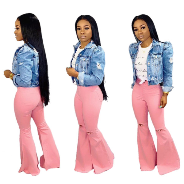 Fashion Casual Pink flare Jeans Pants LA3109