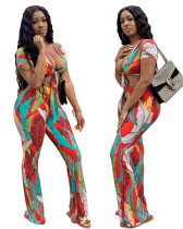 Sexy fashion women wrapped chest trousers print two-piece suit YLY2315
