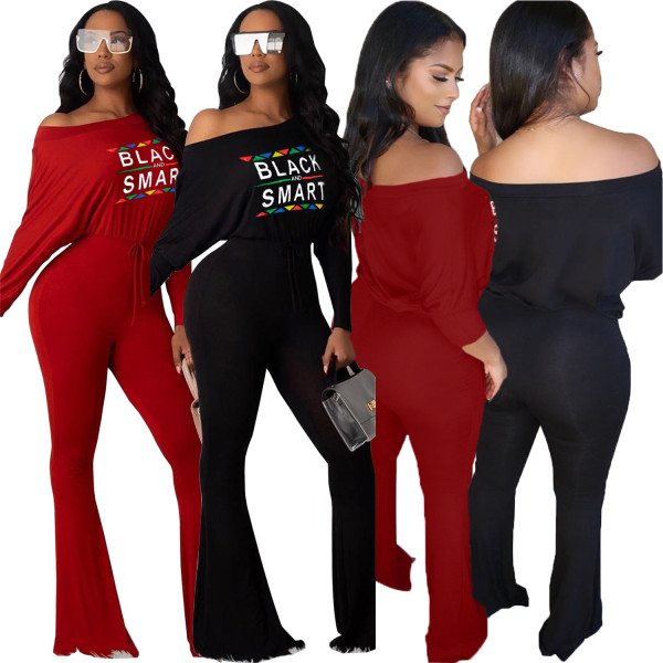 Letters Printing Flares Jumpsuit T3372H