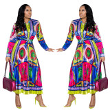 National Style Multicolor Outfits Long Sleeves Shirt Pleated Skirt YZ1835
