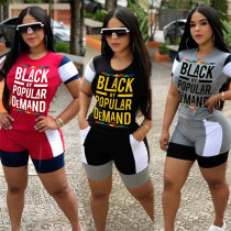 Sports Letter Printed Round Neck Short Sleeves T-Shirt With Shorts Two Piece Set LML127