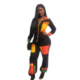 Personality Women Patched Contrast Colors Zip Up Sport Jumpsuit SN3740