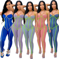 Womens fashion sexy top tight-fitting suspenders jogging sports jumpsuit QZ4210