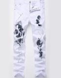 Printed tide jeans fashion casual Slim stretch white pants TXK35