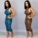 Wholesale Price Backless Leopard Printing Bandage Midi Dress SN3668