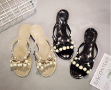 Bow pearl crystal jelly non-slip beach shoes QF286