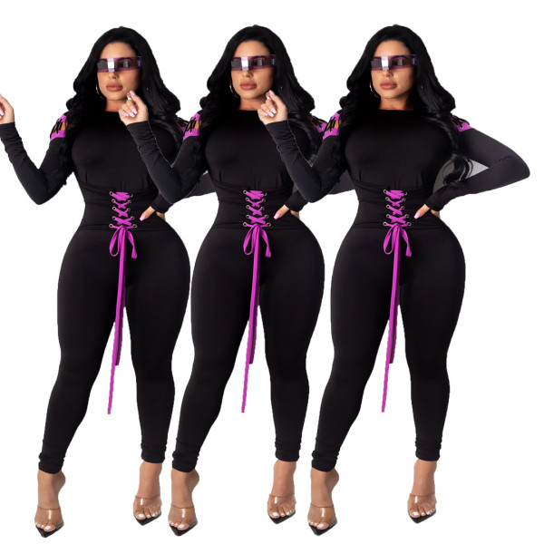 Sexy Round neck Long Sleeves Strappy Jumpsuit YSH6182