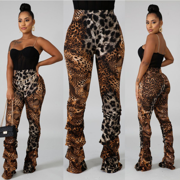 Leopard Print Straight Trousers Personality High Waist Pants SN3707