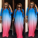 Loose Fitting Batwing Sleeve Gradient Maxi Dress HM5148