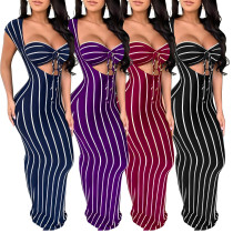 Long Skirt Bra Top Ladies Bodycon Striped Suits For Wholesale SMR9554