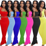 Sexy Womens short-sleeved solid color vest long skirt Slim home ladies casual suit KZ152