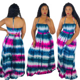 Wholesale Elegant Printing Condole Belt Maxi Dress R6158
