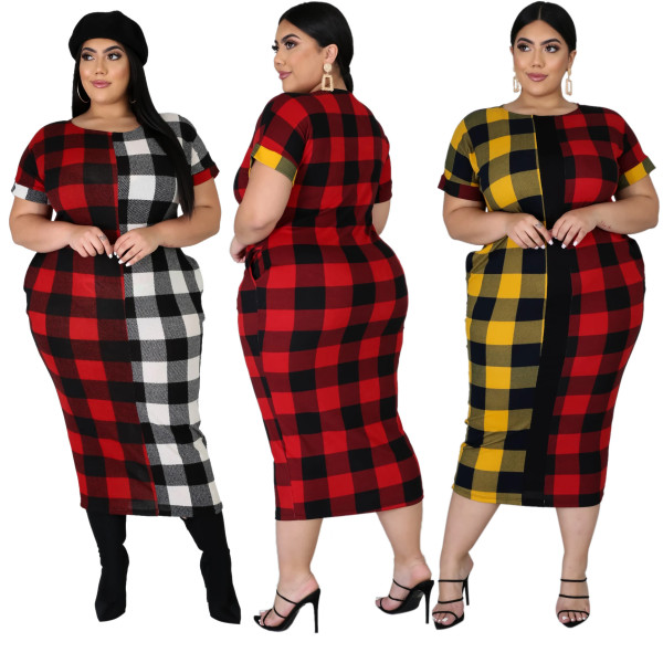 Fat woman with color check plaid printing SJ3299