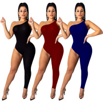 Sexy women's asymmetric solid color jumpsuit SH7123
